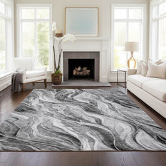 Area Rug, 10 ft x 14 ft, Gray Polyester with Abstract Pattern