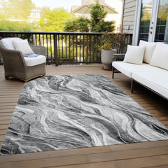 Area Rug, 10 ft x 14 ft, Gray Polyester with Abstract Pattern