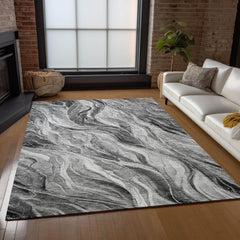 Area Rug, 10 ft x 14 ft, Gray Polyester with Abstract Pattern