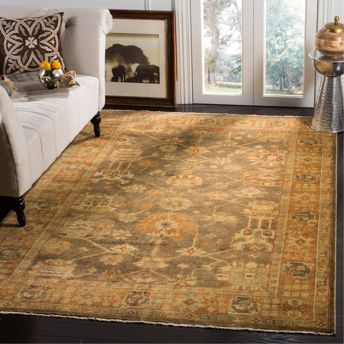 Area Rug, 10 ft x 14 ft, Hand Knotted Wool in Brown/Rust