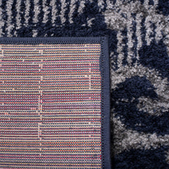 Area Rug, 10 ft x 14 ft, Navy and Silver with Floral Pattern