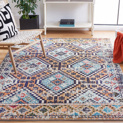 Area Rug, 10 Ft x 14 Ft, Polypropylene in Beige, Orange and Blue