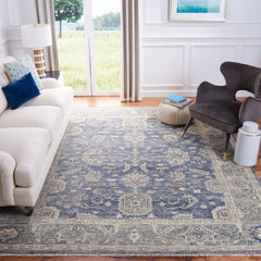 Area Rug, 10 ft x 14 ft with Blue and Gray Wool and Cotton