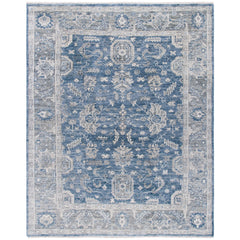 Area Rug, 10 ft x 14 ft with Blue and Gray Wool and Cotton