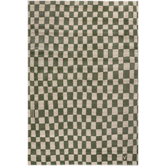 Area Rug, 10' x 13', Green Checkered with Fringe