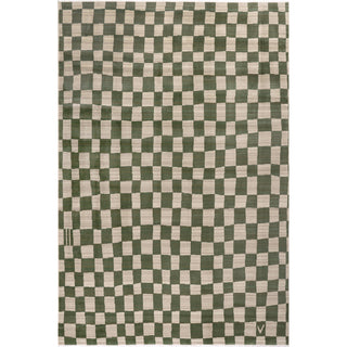 Area Rug, 10' x 13', Green Checkered with Fringe