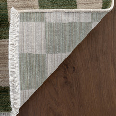Area Rug, 10' x 13', Green Checkered with Fringe