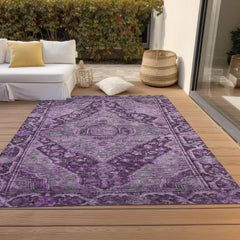 Area Rug, 10' x 14', Eggplant Polyester with Oriental Pattern