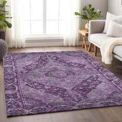 Area Rug, 10' x 14', Eggplant Polyester with Oriental Pattern