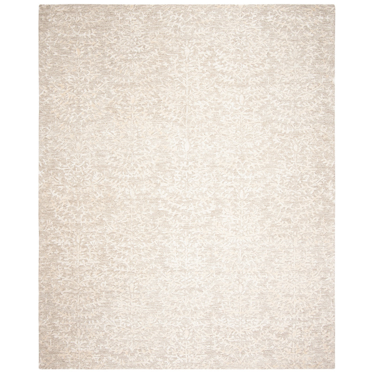 Area Rug, 10 x 14 ft in Beige and Ivory Floral with Viscose and Wool