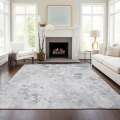 Area Rug, 10 x 14 ft with Gray Floral Pattern