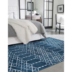 Area Rug, 10' x 14' Rectangle in Navy Geometric Pattern