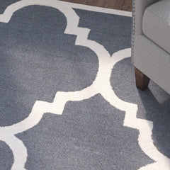 Area Rug, 10' x 14', Wool in Dark Gray and Ivory