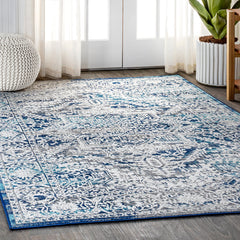 Area Rug, 12 Ft x 15 Ft, Navy and Light Gray Polypropylene