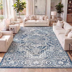 Area Rug, 12 Ft x 15 Ft, Navy and Light Gray Polypropylene