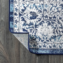 Area Rug, 12 Ft x 15 Ft, Navy and Light Gray Polypropylene