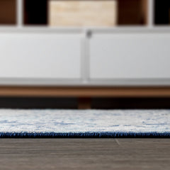 Area Rug, 12 Ft x 15 Ft, Navy and Light Gray Polypropylene