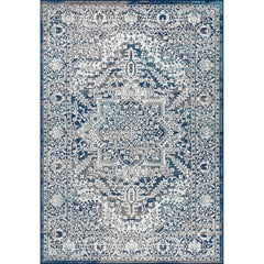 Area Rug, 12 Ft x 15 Ft, Navy and Light Gray Polypropylene
