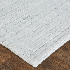 Area Rug, 3 ft 6 in X 5 ft 6 in, Geometric Wool and Viscose in White