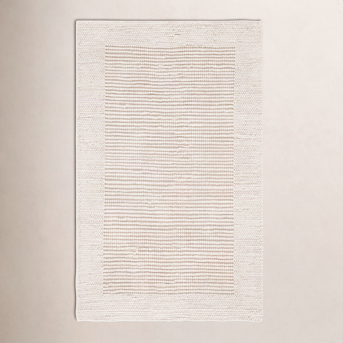 Area Rug, 4 x 6 Ft, Ivory and Beige Hand Woven Cotton and Wool