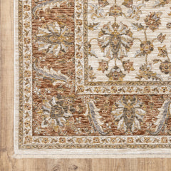 Area Rug, 5'3" x 7'6" in Rust/Ivory with Oriental Pattern
