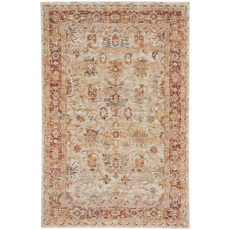 Area Rug, 5'3" x 7'8", Ivory Polyester with Distressed Finish
