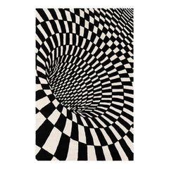 Area Rug, 5 ft 1 in x 8 ft, Black and White with Wool and Cotton