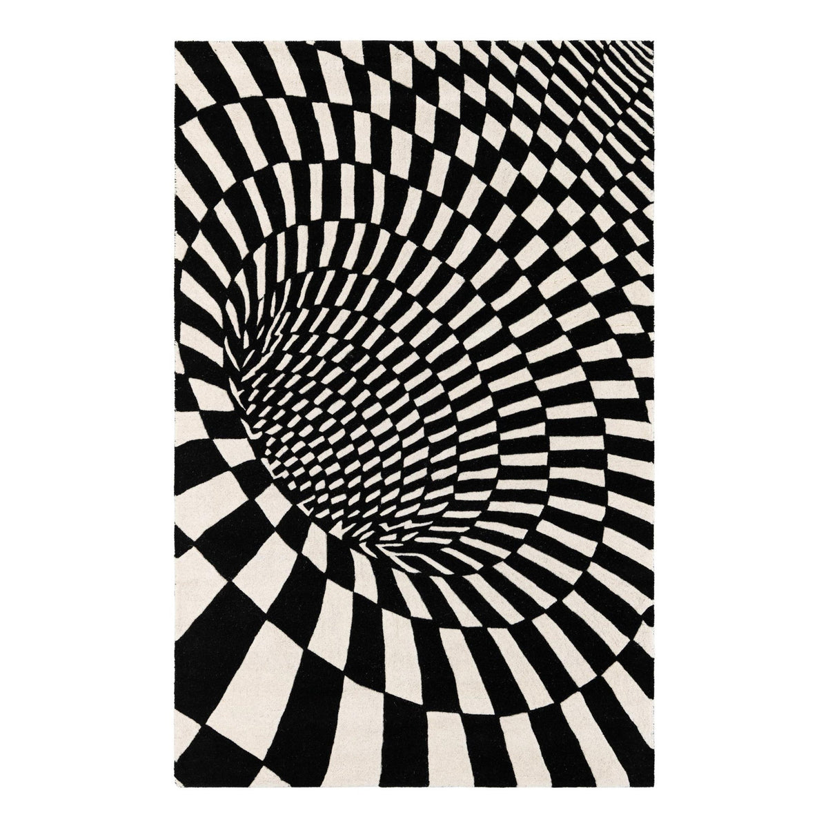 Area Rug, 5 ft 1 in x 8 ft, Black and White with Wool and Cotton
