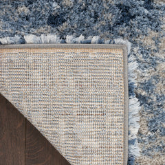 Area Rug, 5 ft 3 in x 7 ft 3 in, Blue and Ivory Polyester Shag
