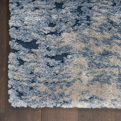 Area Rug, 5 ft 3 in x 7 ft 3 in, Blue and Ivory Polyester Shag