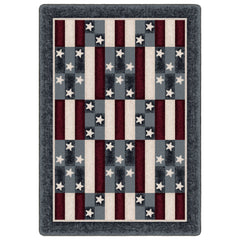 Area Rug, 5 ft 4 in x 7 ft 8 in with Beige, Red, and Blue Stripes