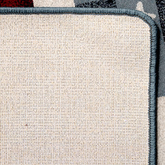 Area Rug, 5 ft 4 in x 7 ft 8 in with Beige, Red, and Blue Stripes
