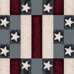 Area Rug, 5 ft 4 in x 7 ft 8 in with Beige, Red, and Blue Stripes