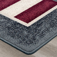 Area Rug, 5 ft 4 in x 7 ft 8 in with Beige, Red, and Blue Stripes