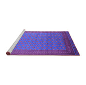 Area Rug, 5 Ft Square, Purple Chenille in Oriental Pattern