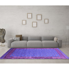 Area Rug, 5 Ft Square, Purple Chenille in Oriental Pattern