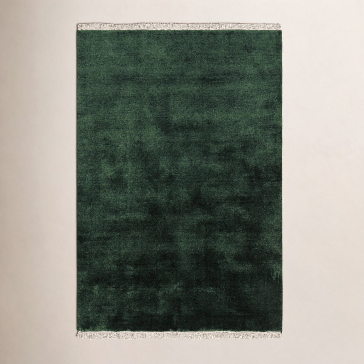 Area Rug, 5 ft x 7 ft 6 in, Green Hand-Woven Wool with Fringe
