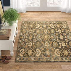 Area Rug, 5 ft x 7 ft, Beige and Orange Wool with Oriental Pattern