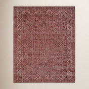 Area Rug, 5 ft x 8 ft, Beige and Red Wool with Fringe