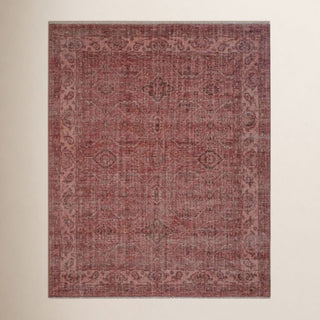 Area Rug, 5 ft x 8 ft, Beige and Red Wool with Fringe