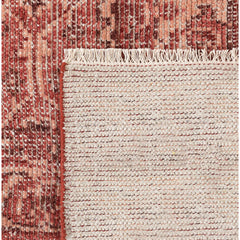 Area Rug, 5 ft x 8 ft, Beige and Red Wool with Fringe