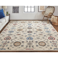 Area Rug, 5 Ft x 8 Ft, Bleached Sand with Floral Pattern
