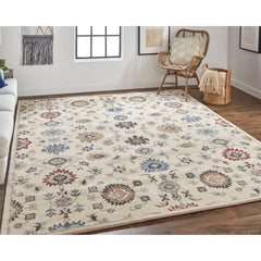 Area Rug, 5 Ft x 8 Ft, Bleached Sand with Floral Pattern