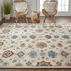 Area Rug, 5 Ft x 8 Ft, Bleached Sand with Floral Pattern
