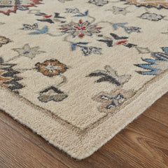 Area Rug, 5 Ft x 8 Ft, Bleached Sand with Floral Pattern