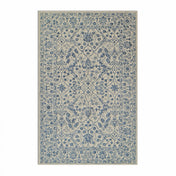 Area Rug, 5 ft x 8 ft, Blue and Ivory Wool with Ikat Pattern