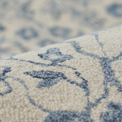 Area Rug, 5 ft x 8 ft, Blue and Ivory Wool with Ikat Pattern
