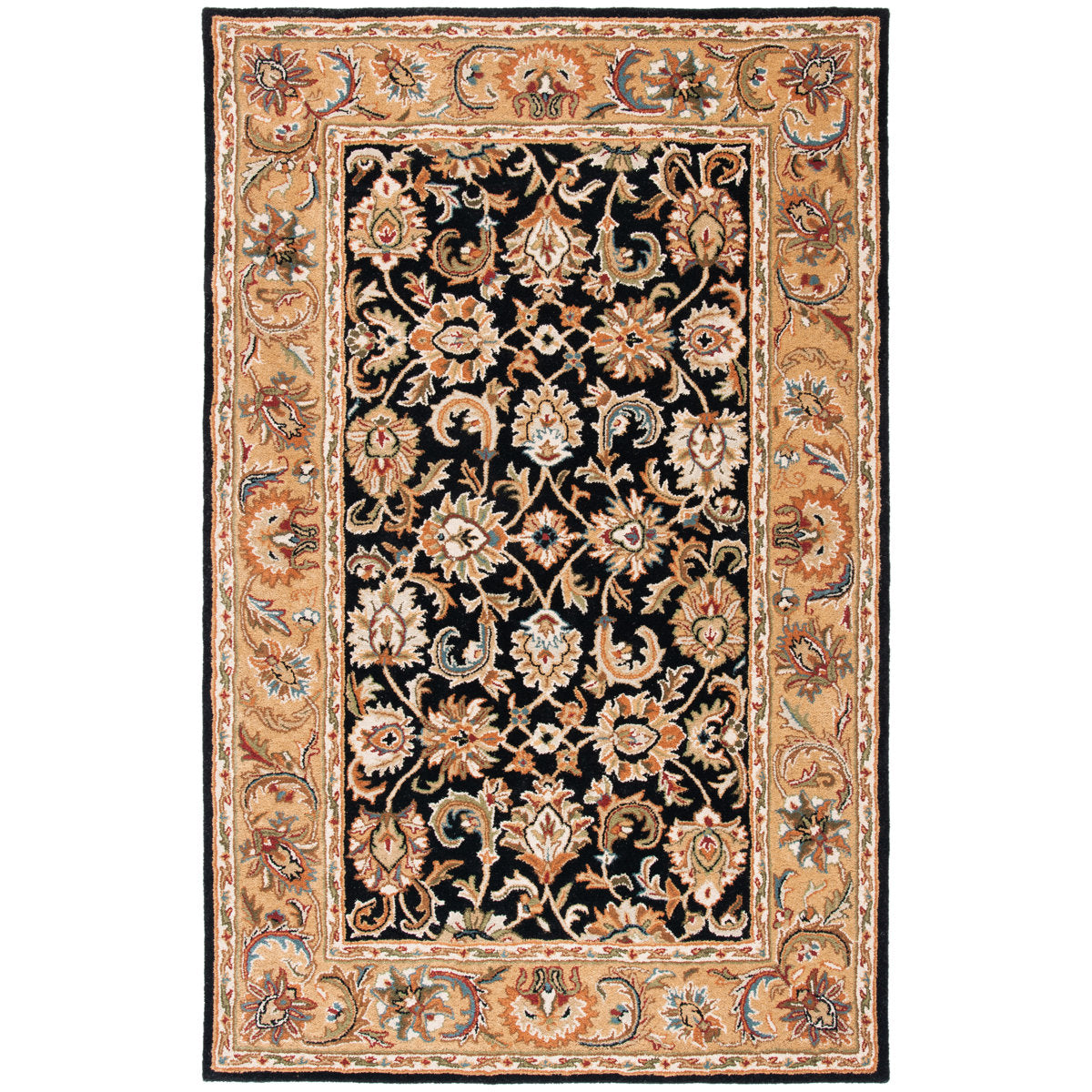 Area Rug, 5 ft x 8 ft, Gold and Black Wool