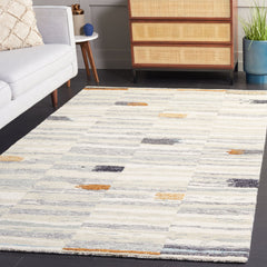 Area Rug, 5 Ft x 8 Ft, Gray and Ivory with Wool and Cotton