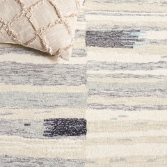Area Rug, 5 Ft x 8 Ft, Gray and Ivory with Wool and Cotton